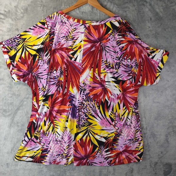 Cocomo Womens Red‎ & purple Short Sleeve Beachy Hawaiian Buttonup Collared Shirt - Picture 2 of 9